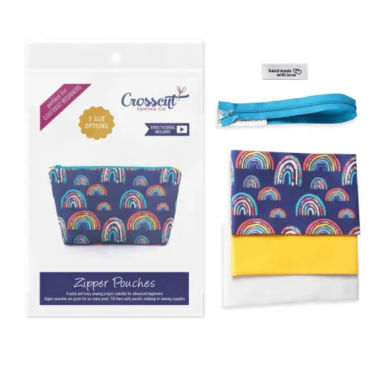 Crosscut Sewing Co.&reg; Zipper Pouch Sewing Project Kit for Beginners with Fabric, Instructions and Video Rainbows {1}
