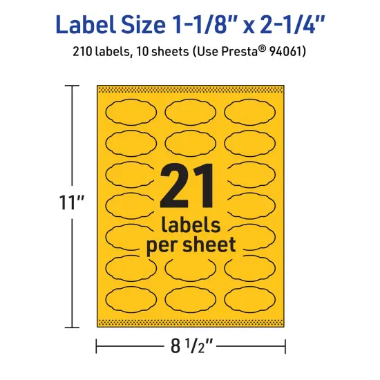 Avery Bright Yellow Paper Labels, 1-1/8" x 2-1/4" Oval Scalloped {5}
