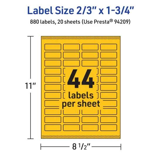 Avery Bright Yellow Paper Labels, 2/3" x 1-3/4" Rectangle {5}