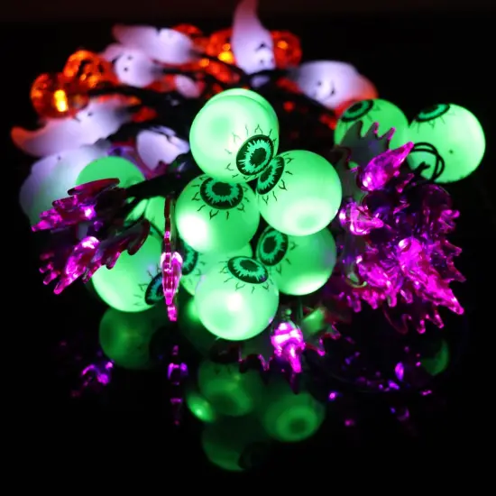 50 LED Pumpkin Bat Ghost Eyeball String Lights - Multicolor {4}