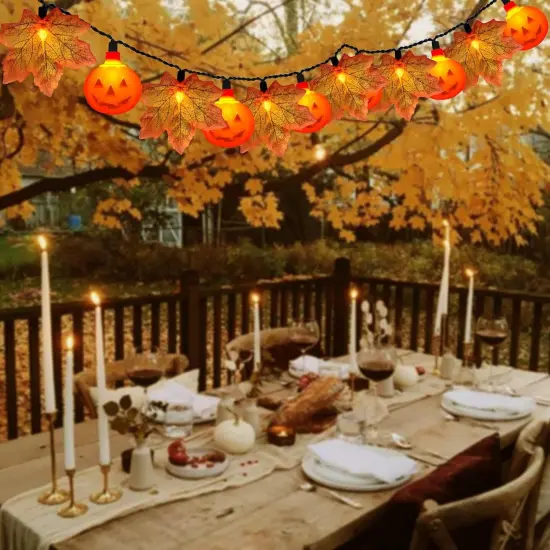 Red Maple Leaf with Pumpkin LED Lights - Pumpkin Leaf Lights {5}