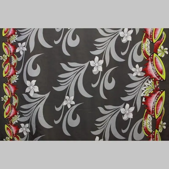 1 Yard Tiare Palm Leaves Double Border Fabrication, 100% Polyester Kava Bowl Print 36in L x 60in W Charcoal {1}
