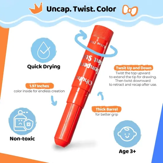 Ohuhu Tempera Paint Sticks for Kids, Washable 36 Colors Tempera Paint, Quick Drying, Non-toxic for Drawing, Graffiti, Works Great on Paper Glass Wood Ceramic Canvas Rock {5}