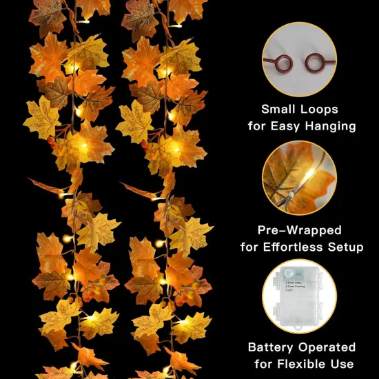 Fall Leaves Garland with Lights, 20LED Battery Operated Fall Lights {2}