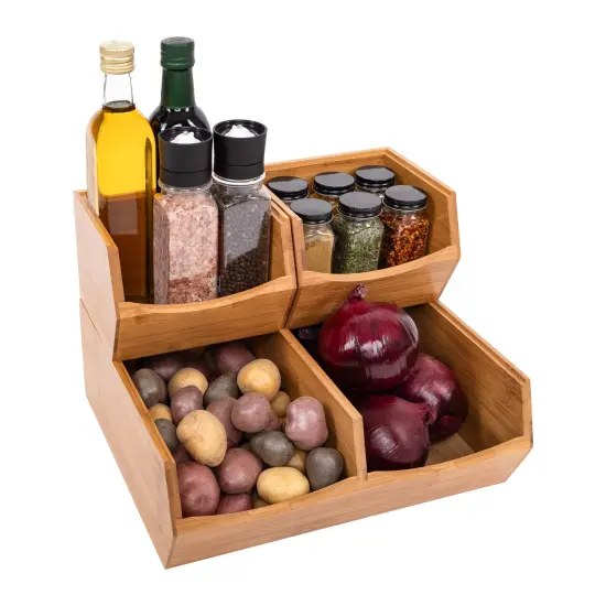 Seville Classics 3-Piece Stackable Bamboo Bin Set {4}