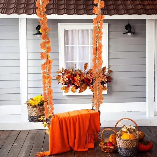 18Pcs Artificial Eucalyptus Leaves Fall Garland, 7Ft 72Silk Orange Leaf Vines {5}