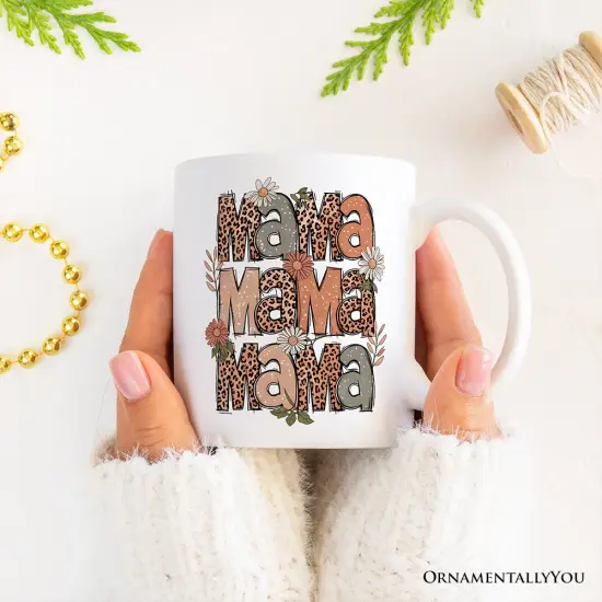 Leopard Mama Floral Mug, Retro Wildflowers Gift for Mothers {4}