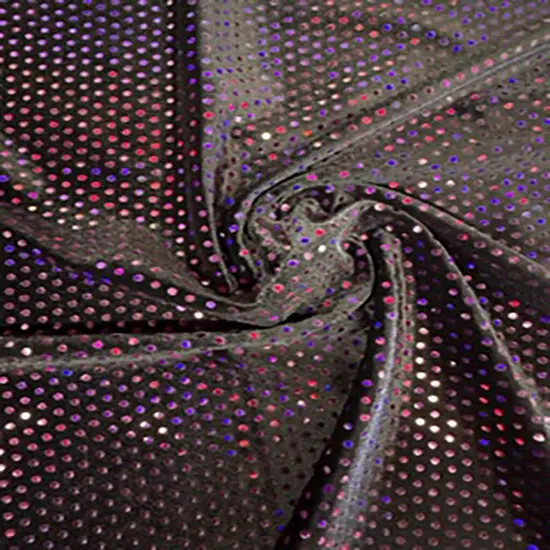 1 Yard Glued Hologram Sequin Stretch Velvet Fabric 60 Inches Width Black Fuchsia {1}
