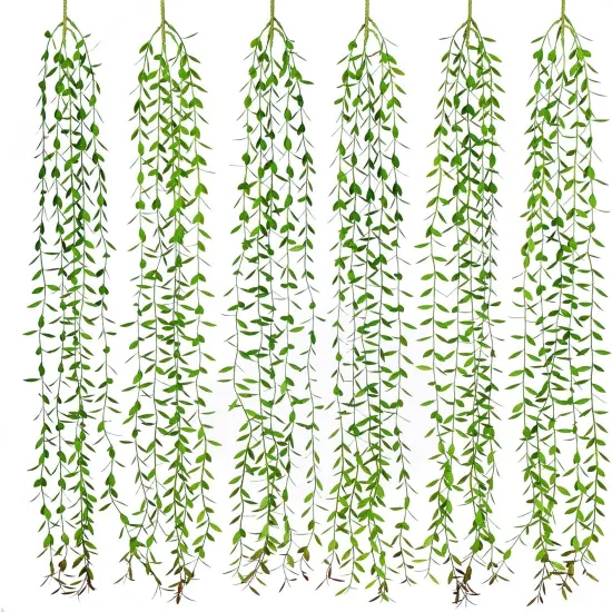 6pcs Artificial Vines Fake Greenery Garland Willow Leaves -Total 30 Stems Hanging {1}