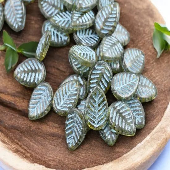 *15* 16x12mm Turquoise Washed Crystal Picasso Top Drilled Dogwood Leaf Beads {4}