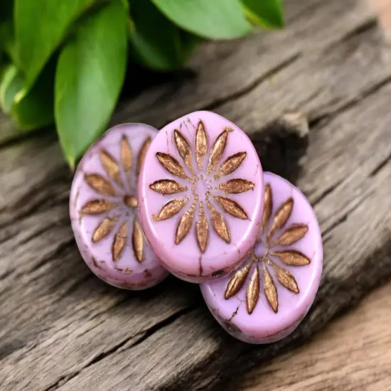 *15* 12mm Dark Bronze Washed Pink Silk Aster Flower Coin Beads {3}