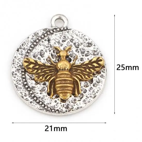 *10* 25x21mm Antique Silver/Gold 2 Tone Hammered Bee Charms {5}
