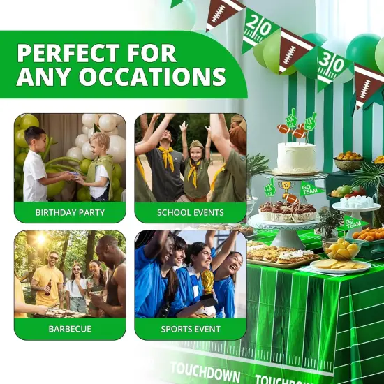 4E's Novelty Football Party Tablecloth, 2 Pack Disposable Plastic Table Covers, 54 x 108 Inch, Perfect for Football Party Decorations, Game Party Decors {3}