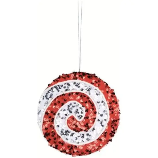 6" Sequin Peppermint Swirl Ornament: Red/White {1}