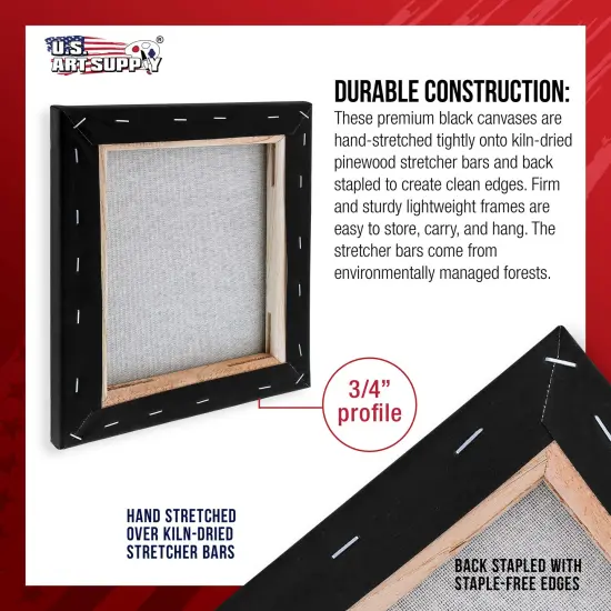 8 x 8 inch Black Stretched Canvas 12-Ounce Primed, 4-Pack - Professional Artist Quality 3/4" Profile, 100% Cotton, Heavy-Weight, Gesso {3}