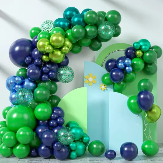Blue and Green Balloon Garland Kit, Navy Blue Dark Green Balloon Garland Arch Kit with Double Layer Chrome Blue Balloons, Metallic Green Blue Balloons Green Confetti Balloons for Birthday Party Decor {1}
