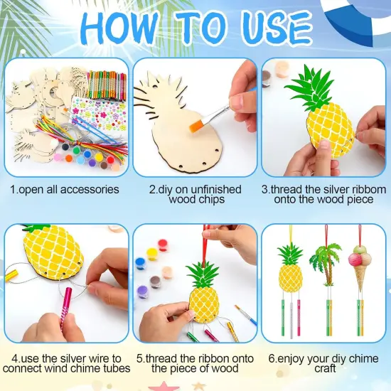 30 Pack Summer Wind Chime Making Kit for Kids, Summer Beach Fruit DIY Wind Chime Wooden Crafts Kit Ornaments for Girls and Boys Activity Birthday Outdoor Decoration {4}