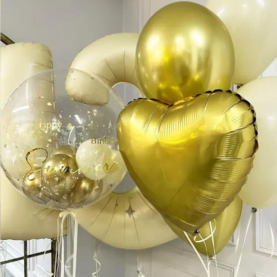 Gold White Heart Balloons,12Pcs 18 Inch Metallic Gold Cream Foil Mylar Love Heart Shaped Balloons for Birthday Party Wedding Engagement Anniversary Graduation Baby Shower Valentines Day Decorations {4}