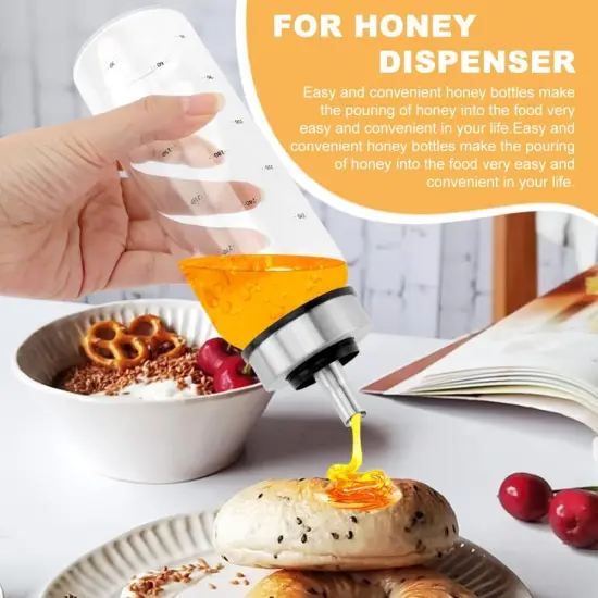 Honey Dispenser,Glass Honey Dispenser Pot 10 OZ,Honey Dispenser No Drip,Maple Syrup Dispenser with Silicone Base for Bread,Beautiful Honey Pot,Perfect Honey Container(2pcs) {5}