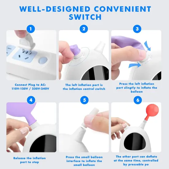 Electric Balloon Pump, Portable Dual Nozzle Electric Balloon Blower Pump, Electric Balloon Inflator for Decoration (110V 600W) (White) {5}