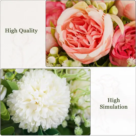 Fake Flowers in Vase, Artificial Peony Flowers in Vase, Fake Silk Flower Bouquet for Home Decor Table Centerpieces, Faux Flower Arrangement for Kitchen Dining Coffee Table Decor {2}