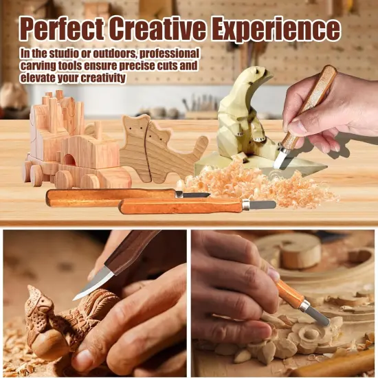 Wood Carving Kit Deluxe Whittling Knife Set 15PCS Wooden Carving Tools with Large PU Leather Case for Beginner Carpenter Experts {5}