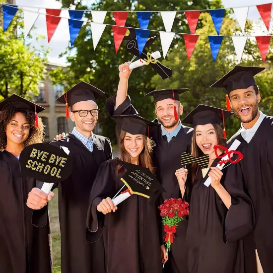 32.8FT White Blue Red Glitter Triangle Pennant Banner Flag Metallic Bunting Fabric Garland for Christmas Graduation, Independence Day, 4th of July, Patriotic Themed Party Decoration {2}