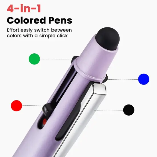 Multicolor Pen in One, Sleek Metallic 4 Color Ballpoint Pens, Medium Point (1.0mm), Retractable Ball Pen with Stylus Tip, Journaling Planner Pens for Nursing School Office Supplies, 3 Pack, Blue {2}