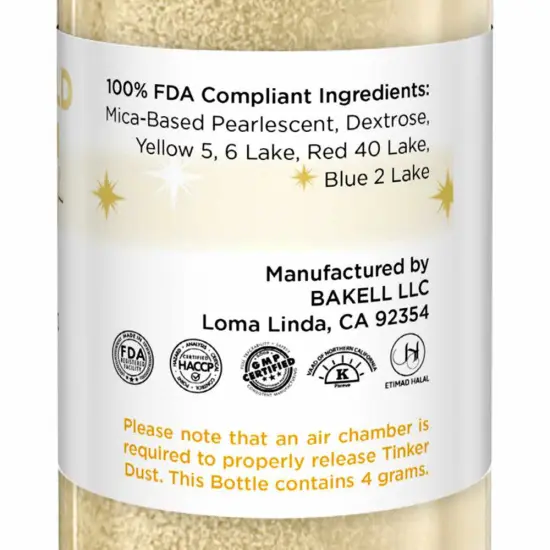 Bakell - Champagne Gold Tinker Dust Edible Glitter (4g, 1x Spray Pump) for Food, Desserts, and Beverages! {6}