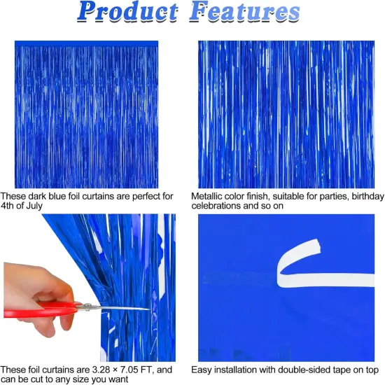 2 PCS Tinsel Backdrop, 3.28 FT x 7.05 FT Dark Blue Backdrop Curtains, Metallic Passover Fringe Curtains Party Streamer, Navy Blue Party Supplies Party Decorations Photo Props {4}