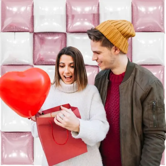 Pearl Pink and White Double Sided Square Foil Balloons Wall,19 Inches {4}