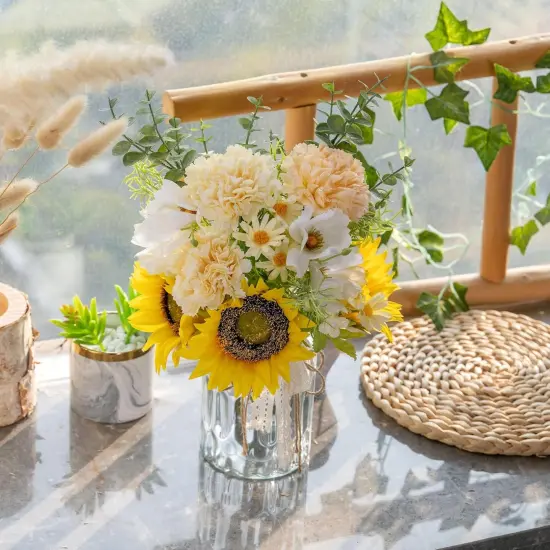 Fake Flowers Spring Artificial Sunflowers with Vase Centerpiece Table Decoration {4}