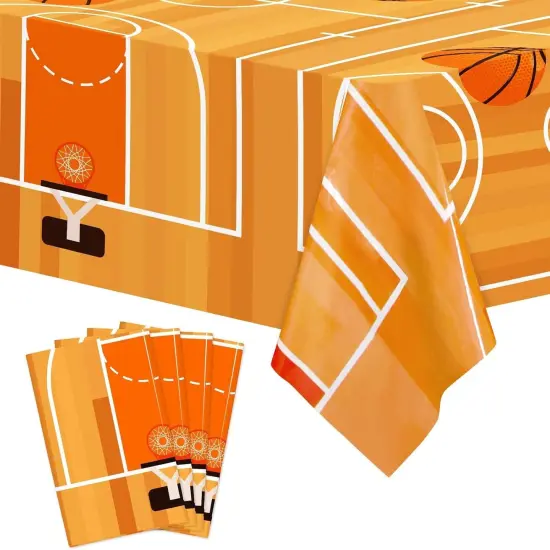 4 Pcs Basketball Tablecloths March Party Favors Waterproof Table Cover Basketball Birthday Party Decoration Plastic Table Runner Disposable Table Cover {1}