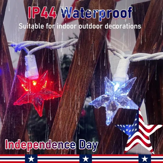 4th of July Red White and Blue Star Lights, 35 LED Plug in Patriotic Star String Lights Independence Day Fairy Lights for Memorial Day Independence Day Decorations Outdoor {2}