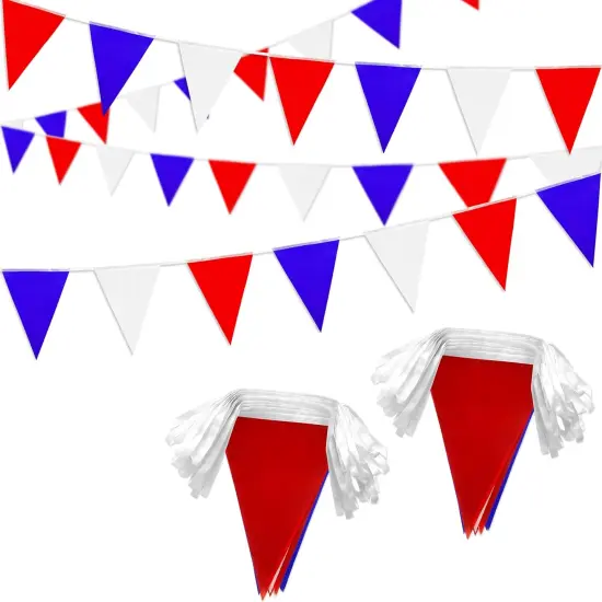 Red Blue White Pennant Banner Flags Triangle Hanging Flag Garland Party Decorations for Patriotic 4th of July Independence Day Graduation Birthday Wedding,60 PCS {1}