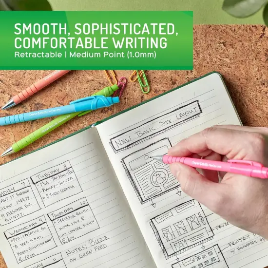 Ballpoint Pens, Made from Recycled Plastic Materials, Assorted Barrel Colors, Medium Point (1.0mm), Black, 12 Count {5}