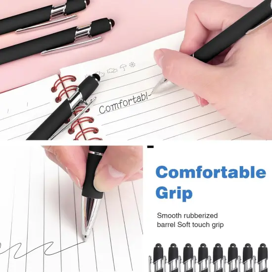 8 Pack Black Ballpoint Pen 2-in-1 Stylus - Retractable Metal Pen With Stylus Tip for Touch Screens, 1.0 mm Black Ink {3}