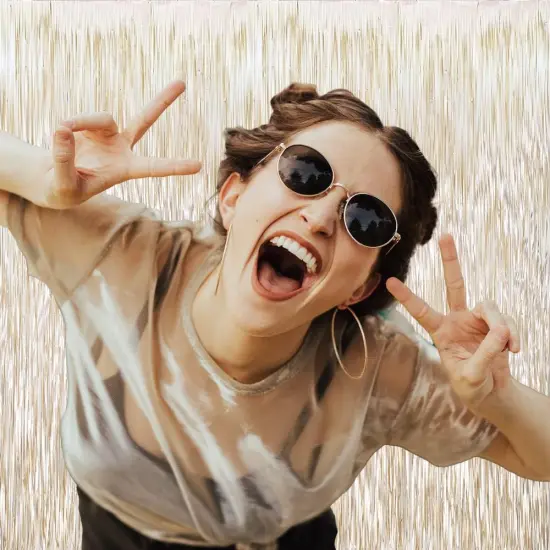 Champagne Gold Backdrop Curtains -6.5x9.8 feet, Pack of 2 | LILF Matte Foil Fringe Curtain Tinsel Streamers Backdrop with Non-Marking Tape for Birthday Bachelorette Party Decoration Photo Booth Props {3}