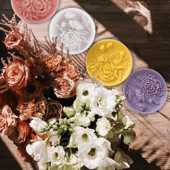 2PCS Round Flower Soap Molds for Soap Making, Rose Resin Candle Mold Silicone, Bath Bombs Lotion Bar Silicone Mold, 3D Mold {2}