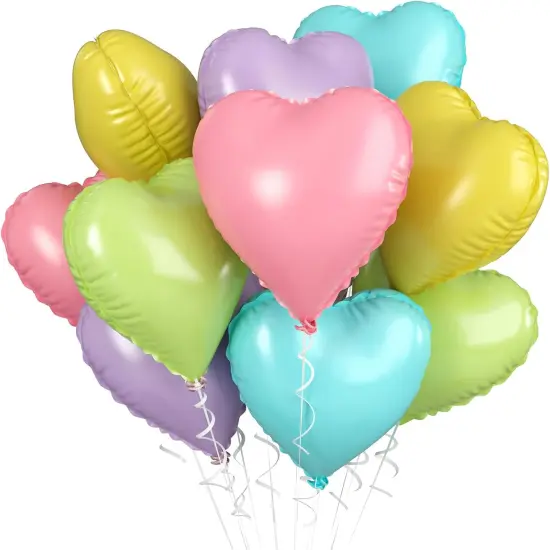 Pastel Heart Balloons, 10 Pcs Macaron Heart Shape - 18inch Pastel Pink Purple Green Teal Yellow Foil Valentines Balloons for Kids Candy Birthday Wedding Baby Shower Decoration {1}