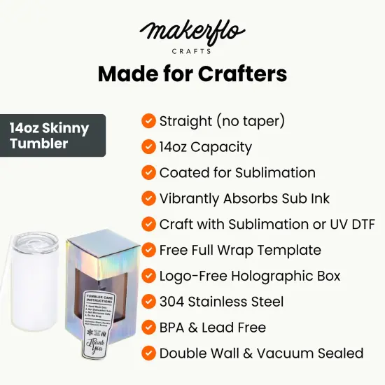 Makerflo 14 oz Skinny Sublimation Blank Tumbler with Lid and Straw - Pack of 25 | Craft-Ready for DIY Gifts & Personalization (Sublimation, Epoxy, UV DTF, Vinyl, and Laser Engraving) {5}