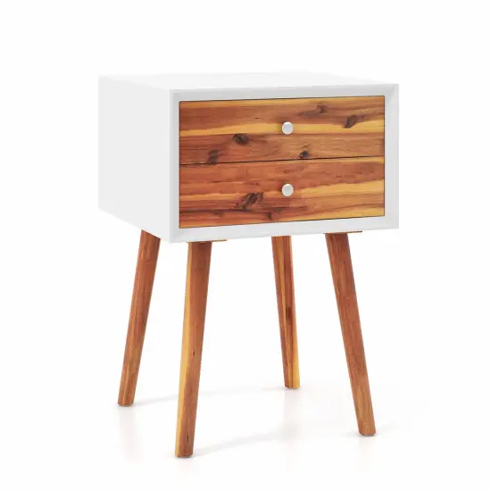 23.5 Inch Nightstand End Side Table with 2 Storage Drawers and Rubber Wood Legs Brown {3}