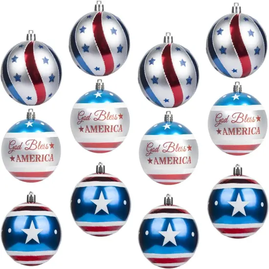 Large Patriotic Ball Ornaments 12pcs American Flag Decorations for Veterans Day {1}
