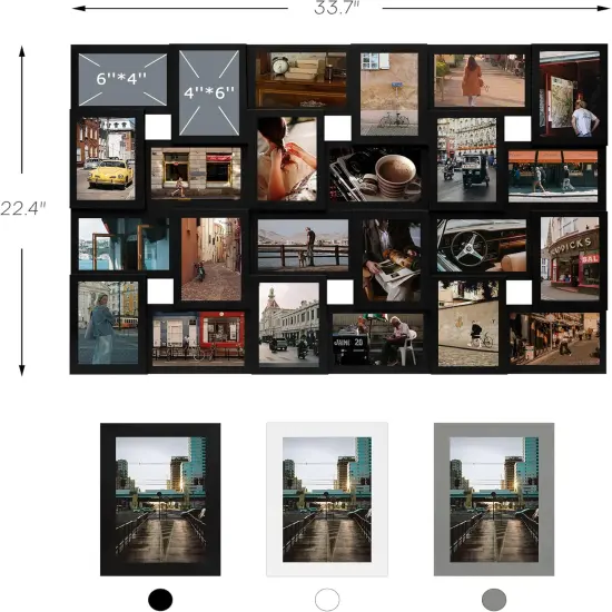 4×6 collage frame 24 pictures, picture frames collage wall decor, 24 slot picture frame Wall Hanging For 6×4 Photo, Black {5}