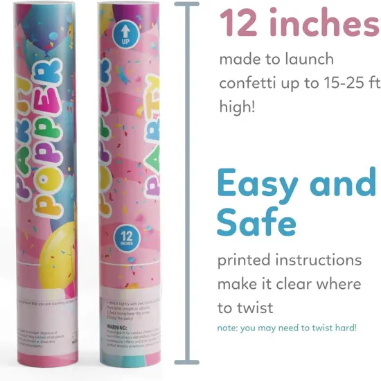 Confetti Poppers Confetti Cannon | 12 Pack | Glitter Multicolor | Party Poppers for Graduation, Birthday, Wedding | Alternative to Fireworks Smoke Bombs | Launches 25 ft | 12 inch | {4}