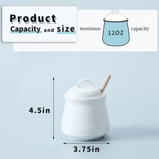 Ceramic Honey pot with Lid and Honey Dipper,Porcelain Honey Jar Easy to Clean and Dishwasher Safe,12oz (White) {3}