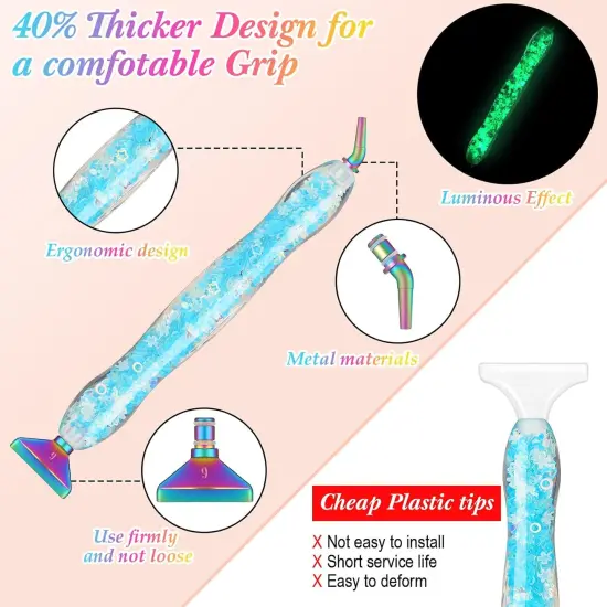 22 Pcs Luminous 5D Diamond Painting Pen Kit DIY Art Accessories and Tools Diamond Painting Metal Pen Tips Rhinestone Picker Tool with Tips and Wax for Adults {4}
