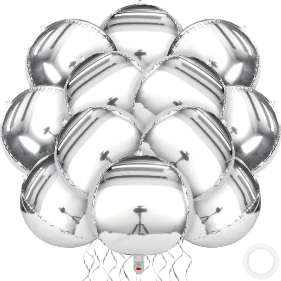 12 Pieces 18 inches Silver Foil Balloons 4D Foil Mylar Mirror Metallic Balloon Round Silver Chrome Party Decorations For Birthday Party Supplies {1}