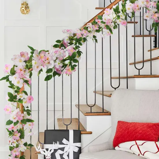 Artificial Cherry Blossom Flower Vine Pink Hanging Cherry Blossom Flower Silk Garland Hanging Vines Faux Flowers for Outdoors Spring Wedding Party Home Table Centerpiece Arrangement Decor {2}
