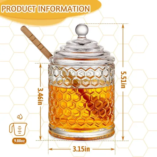 9oz Honey Pot with Dipper Small Honey Jar with Dipper Cut Honey Combs Containers Clear Glass Honey Jar with Hive Shape Lid {2}
